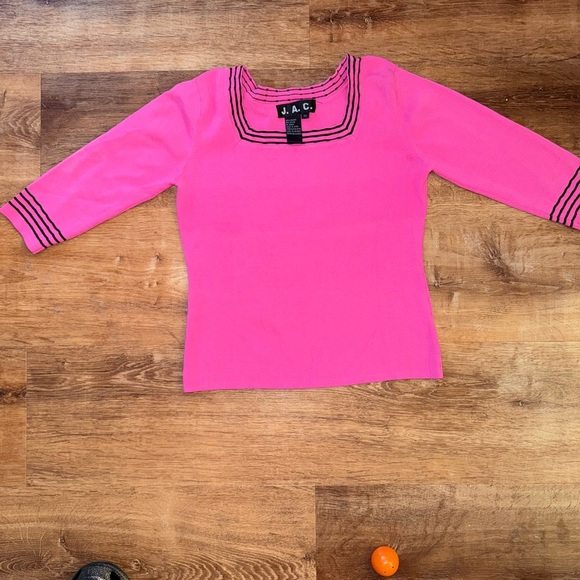 Pink 3/4 Sleeve Top with Black Stripes - Picture 1 of 3
